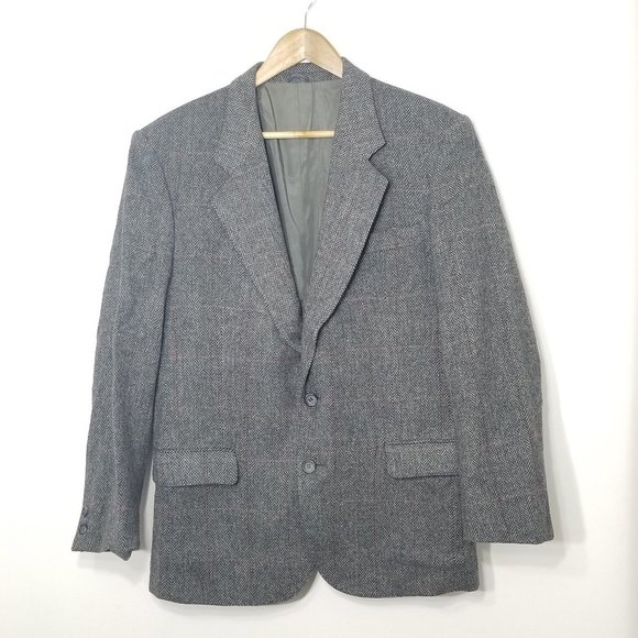 Vintage Wm.H.Leishman 100% Lambs Wool Herringbone Blazer Lined Pockets Professor - Picture 1 of 11